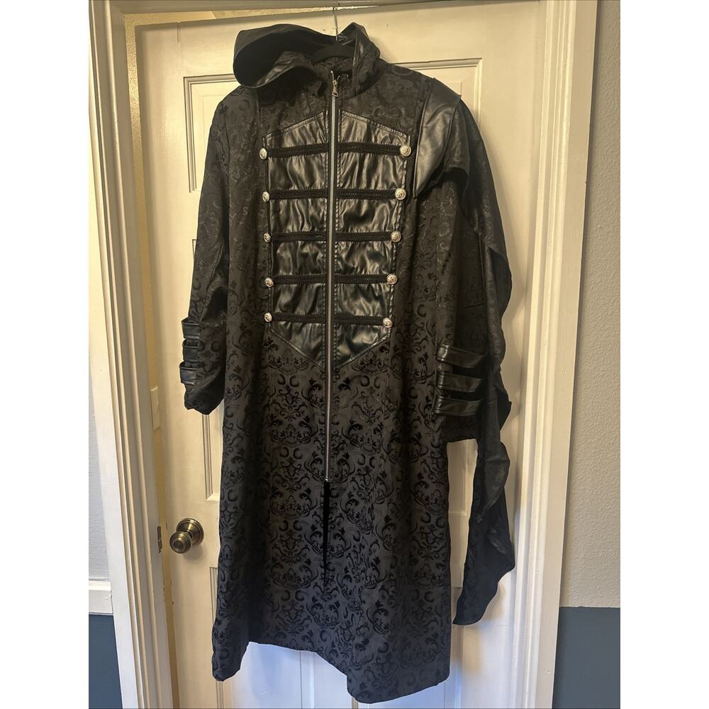 Men Black Medieval Gothic Coat Vintage Uniform Punk Cape Costume Cosplay Hood